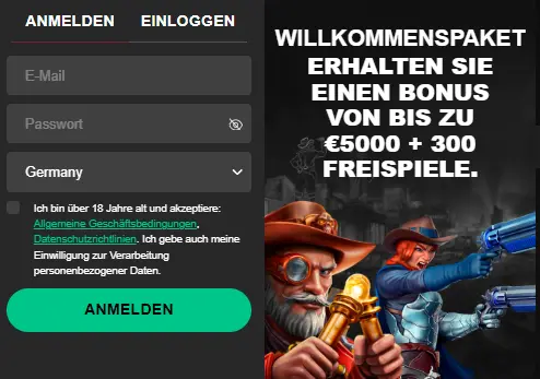 Ausschnitt aus Anmeldeprozess im LordSpin Casino